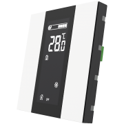 Выключатель / комнатный контроллер с ЖК-дисплеем iSwitch+ 2-кнопочный, встроенные датчики температуры, влажности, освещенности, LED индикация, 2 унив. входа, с BCU