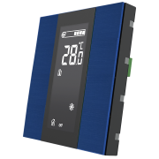 Выключатель / комнатный контроллер с ЖК-дисплеем iSwitch+ 2-кнопочный, встроенные датчики температуры, влажности, освещенности, качества воздуха, LED индикация, 2 унив. входа, с BCU